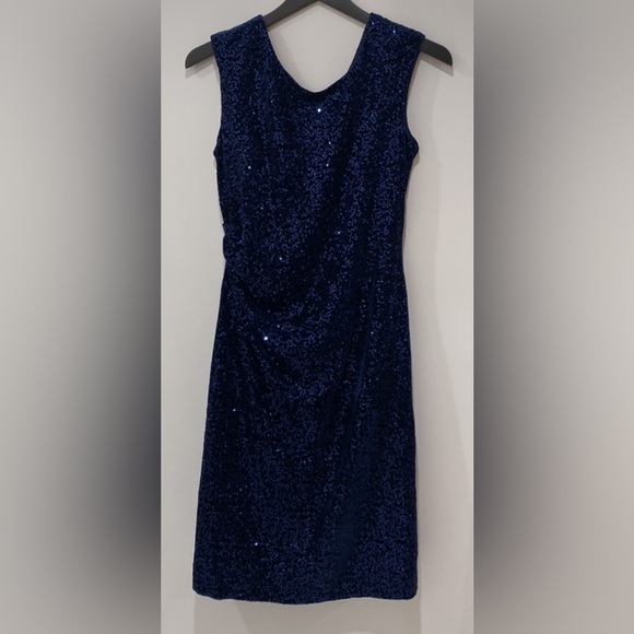 **NWOT ** Eliza J Velvet Allover Sequin Sheath Dress Navy Blue - Picture 4 of 17